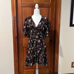 Max Studio Black Floral Wrap Dress